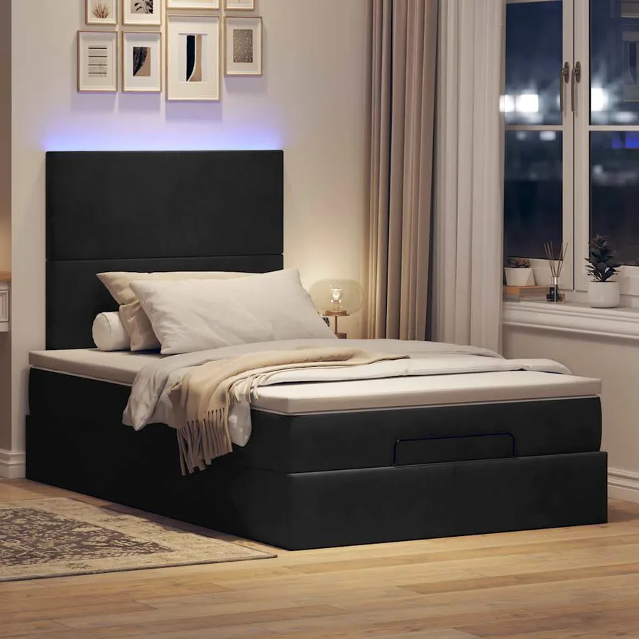 Cadre de lit ottoman avec matelas noir 120x200 cm velours - 3