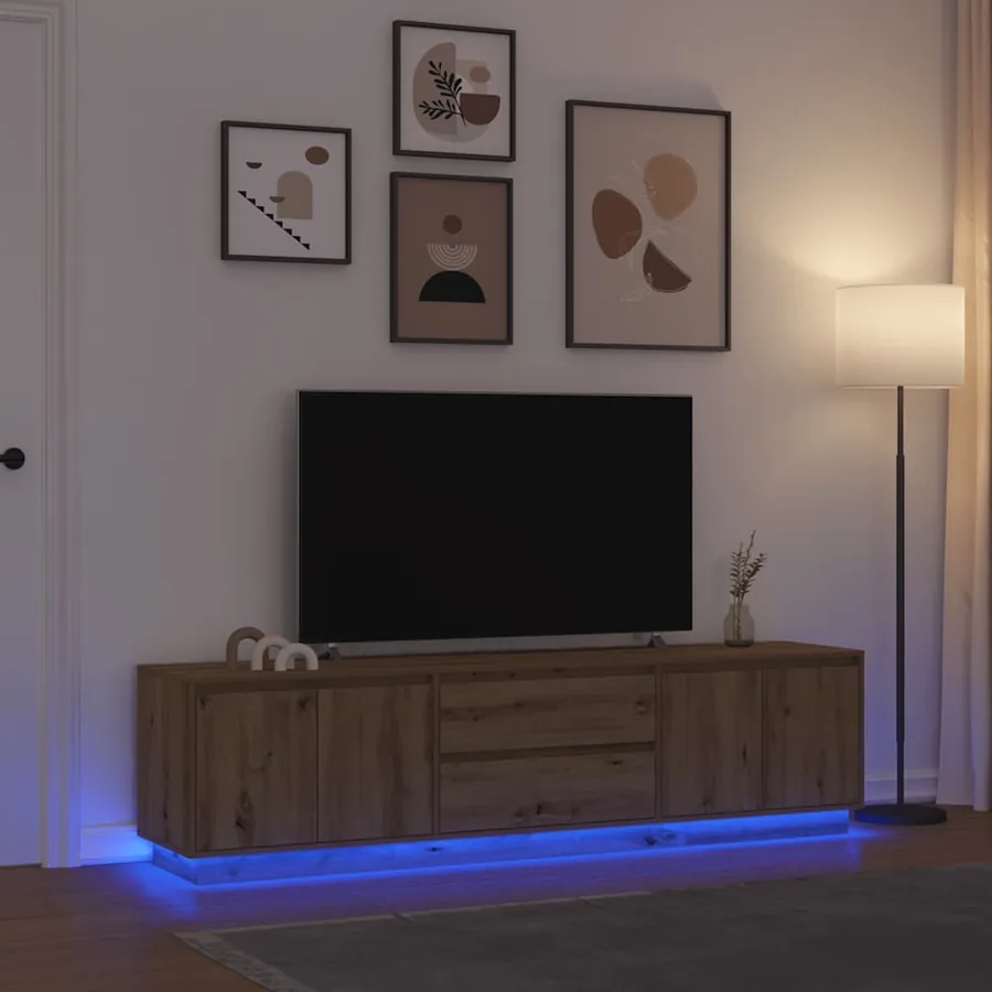 Meuble TV avec éclairages LED chêne artisanal 193,5x41x50 cm