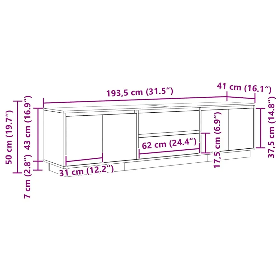 Meuble TV avec éclairages LED chêne artisanal 193,5x41x50 cm - 16