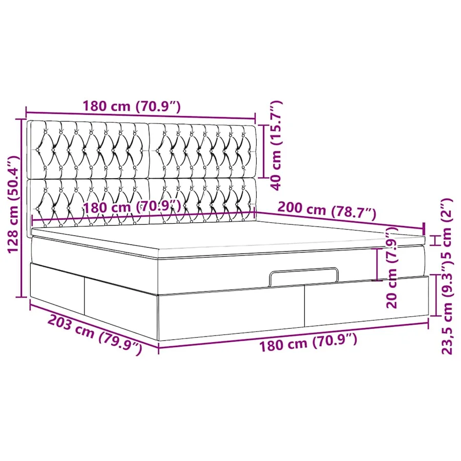 Cadre de lit ottoman et matelas gris clair 180x200cm velours - 18