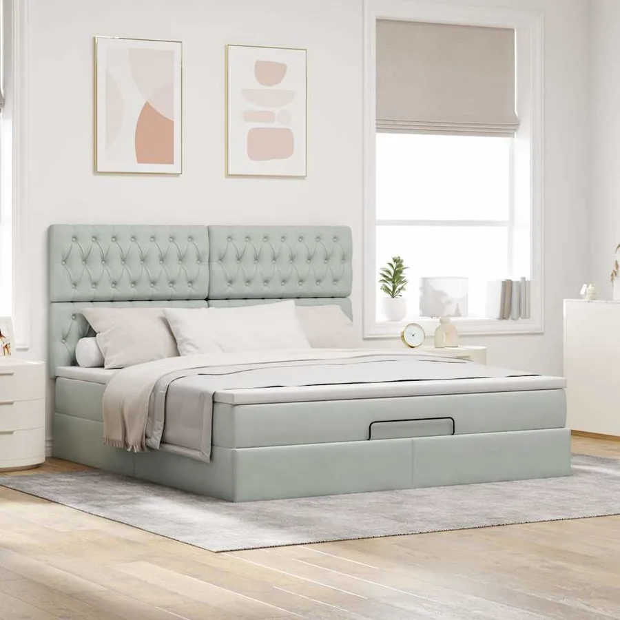 Cadre de lit ottoman et matelas gris clair 180x200cm velours - 4