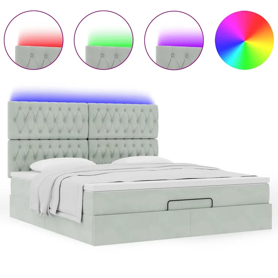 Cadre de lit ottoman et matelas gris clair 180x200cm velours - 5