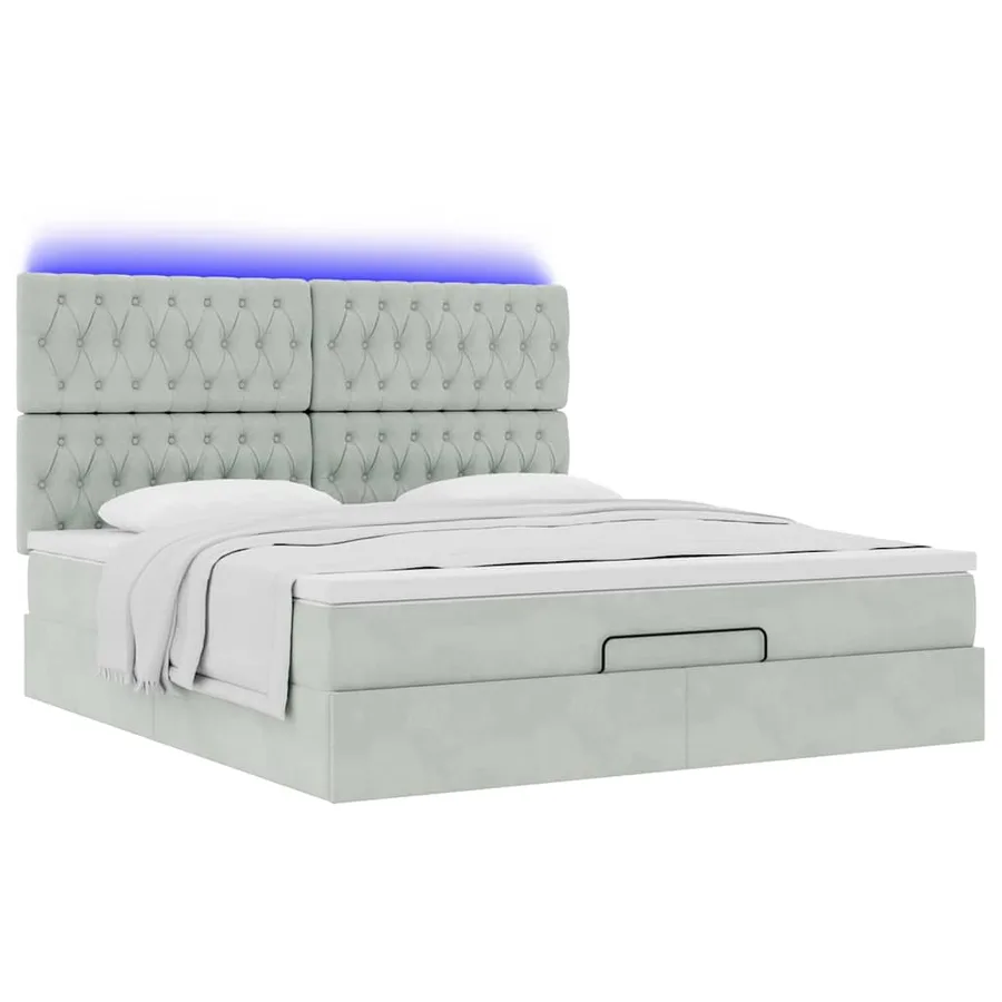 Cadre de lit ottoman et matelas gris clair 180x200cm velours - 6