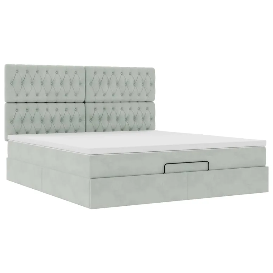 Cadre de lit ottoman et matelas gris clair 180x200cm velours - 7