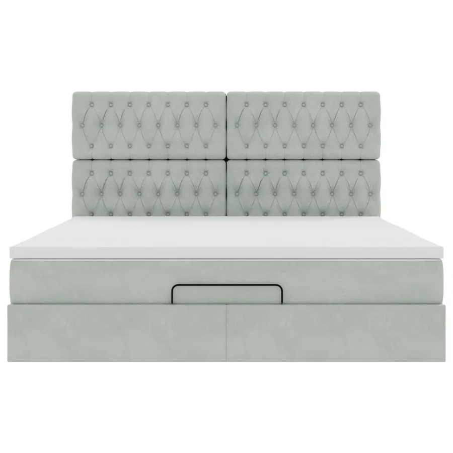 Cadre de lit ottoman et matelas gris clair 180x200cm velours - 8