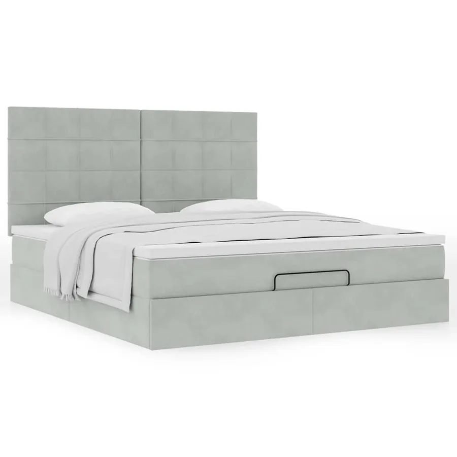 Cadre de lit ottoman et matelas gris clair 180x200cm velours - 4
