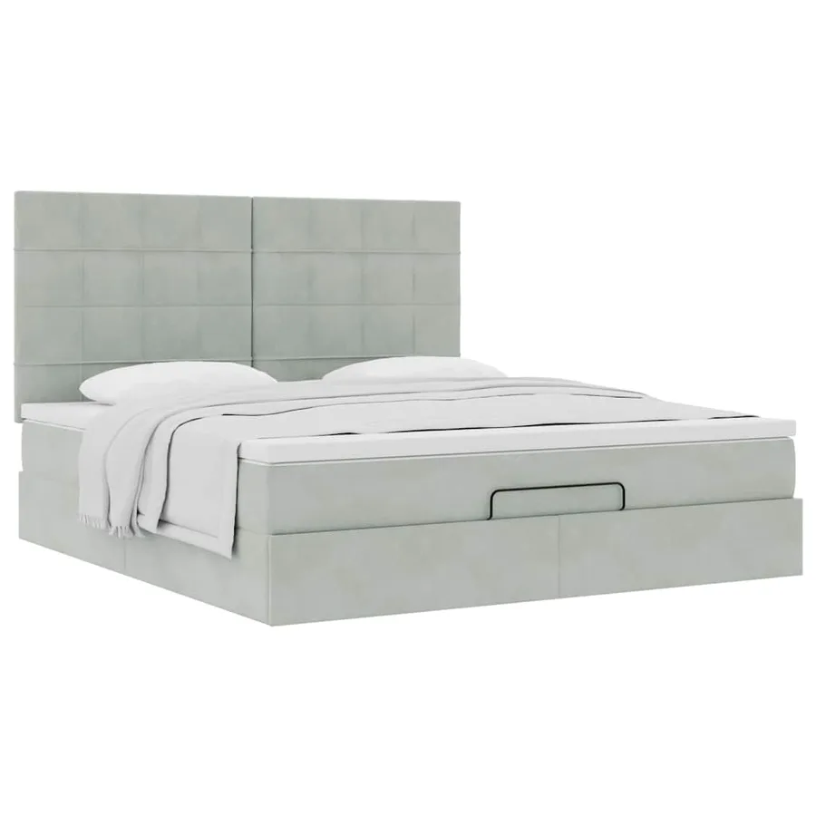 Cadre de lit ottoman et matelas gris clair 180x200cm velours - 5