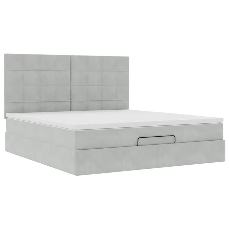 Cadre de lit ottoman et matelas gris clair 180x200cm velours - 6
