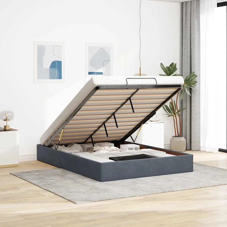 Cadre de lit ottoman sans matelas gris foncé 140x190 cm velours