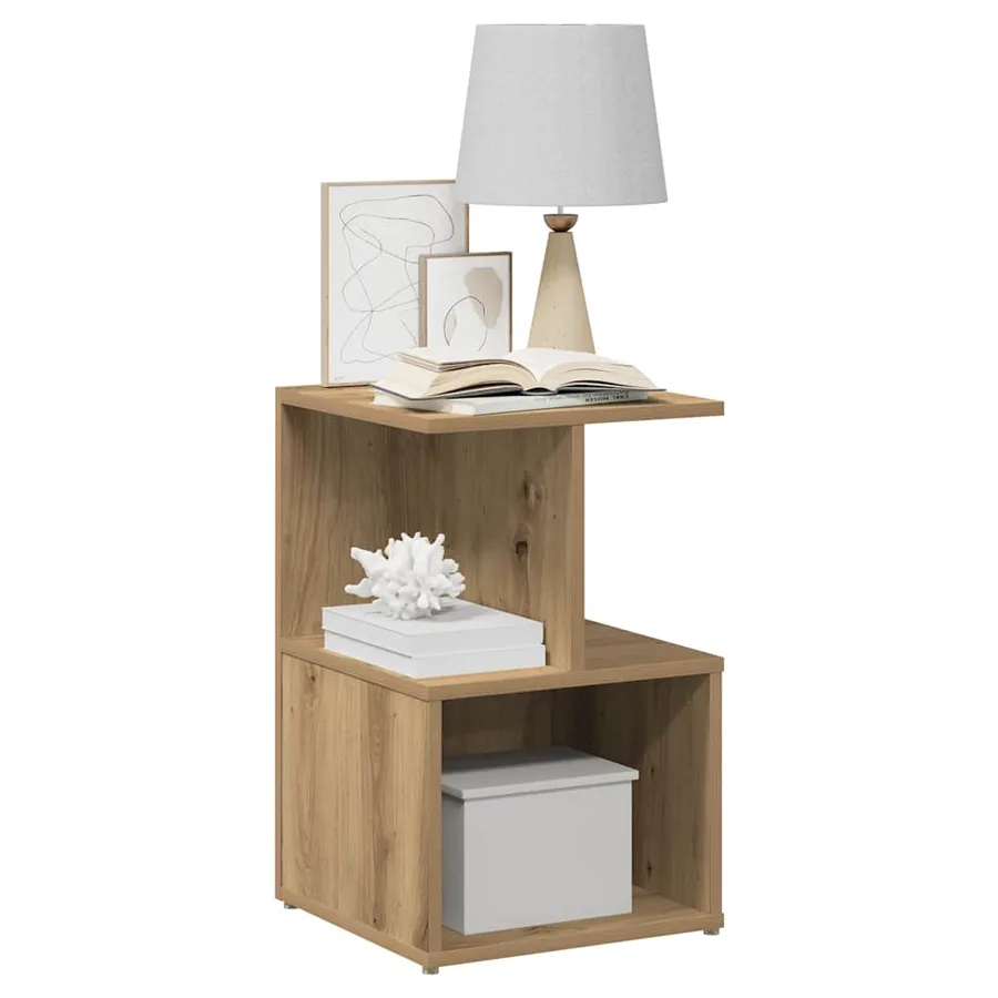 Table de chevet chêne artisanal 35x35x55 cm bois d'ingénierie - 8