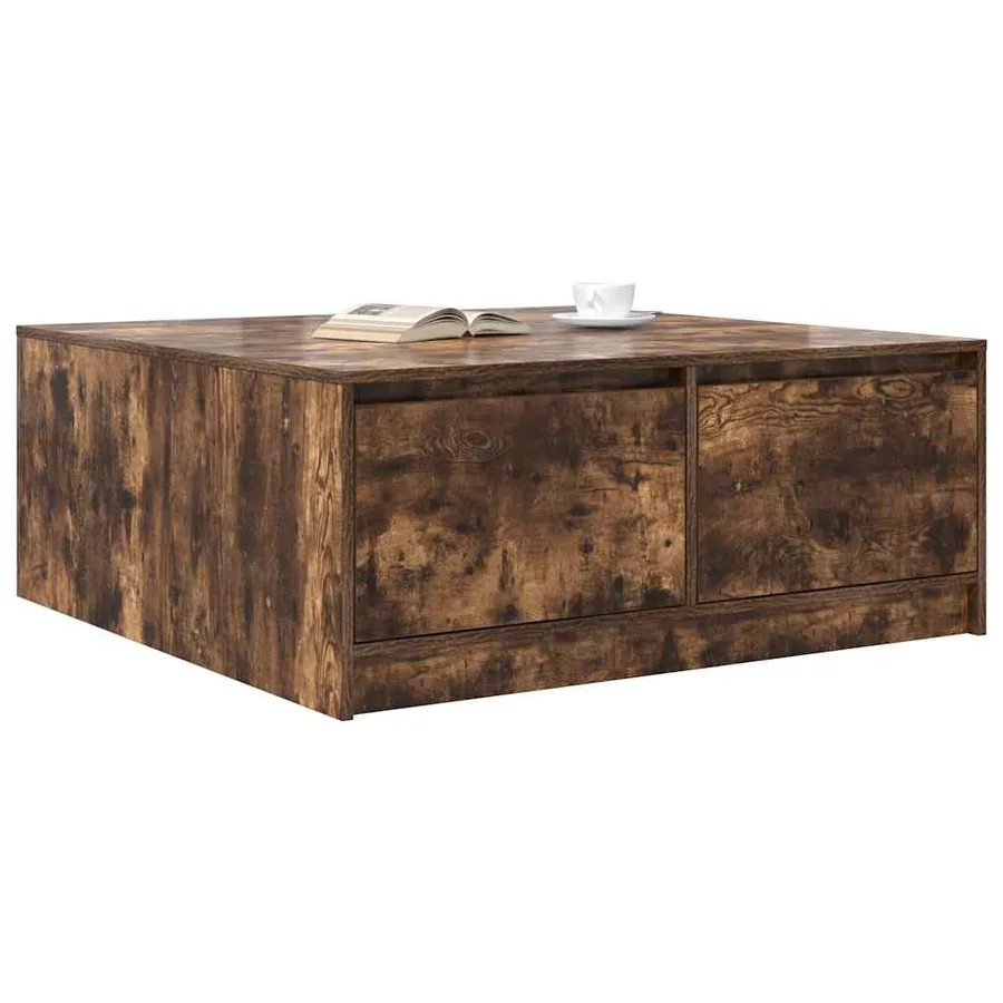 Table basse avec tiroirs chêne fumé 100x100x40 cm - 4