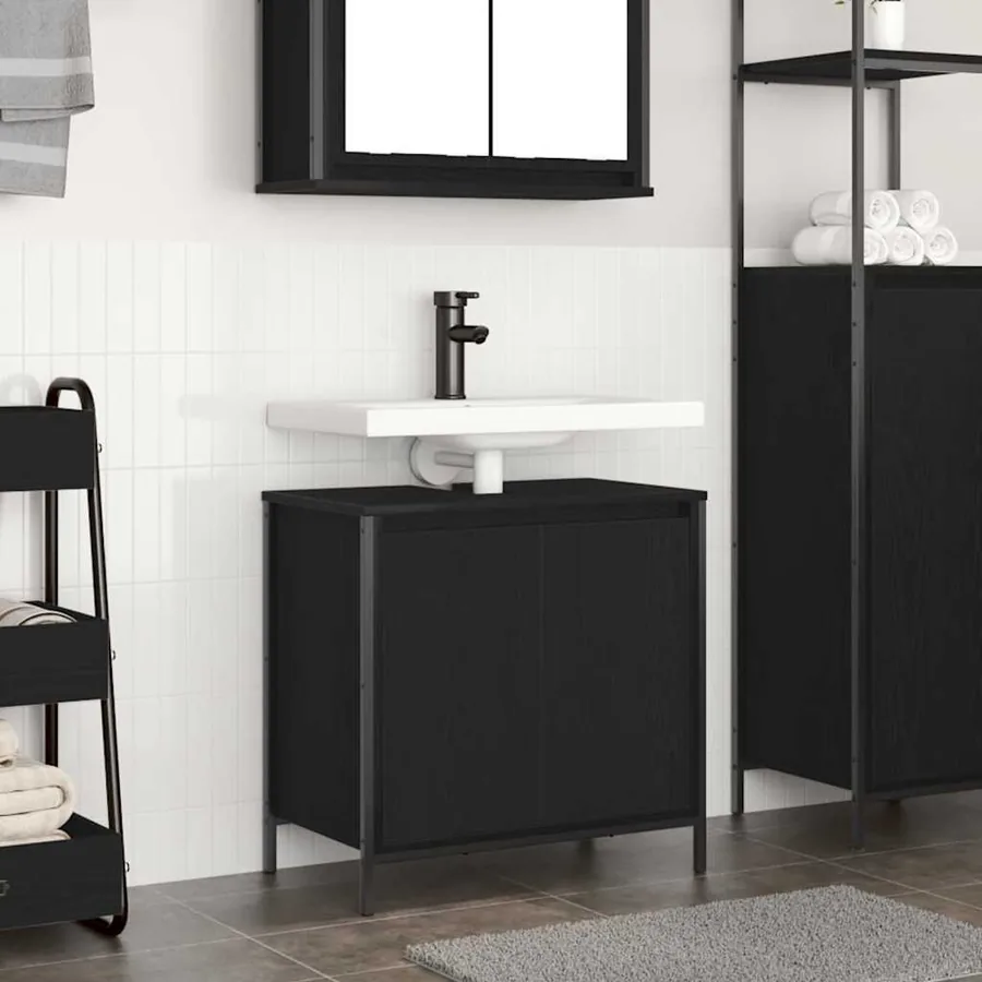 Meuble vasque de salle de bain noir 60x34,5x60 cm