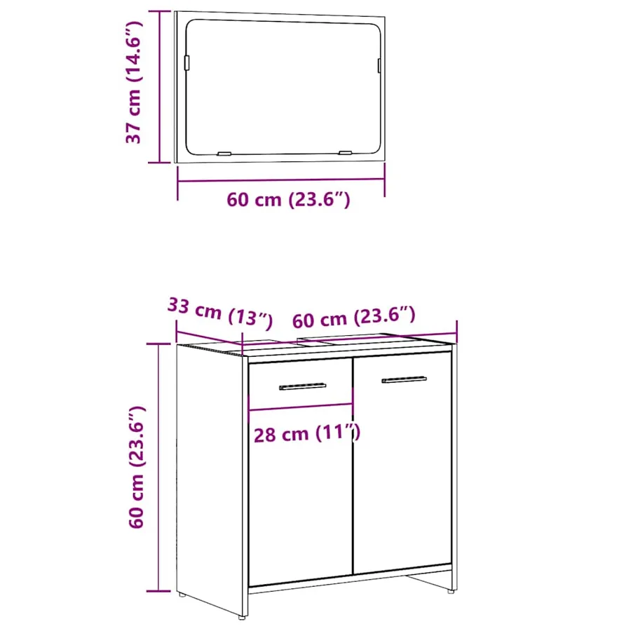 Armoire de salle de bain et miroir vieux bois bois d'ingénierie - 10