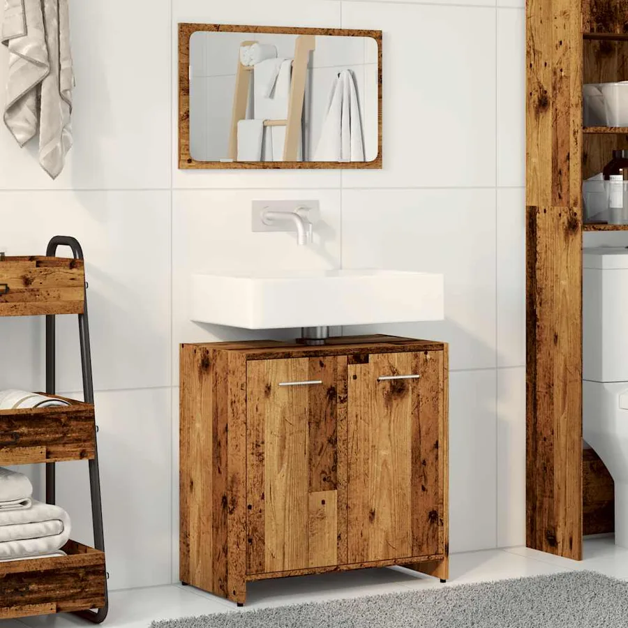 Armoire de salle de bain et miroir vieux bois bois d'ingénierie - 3