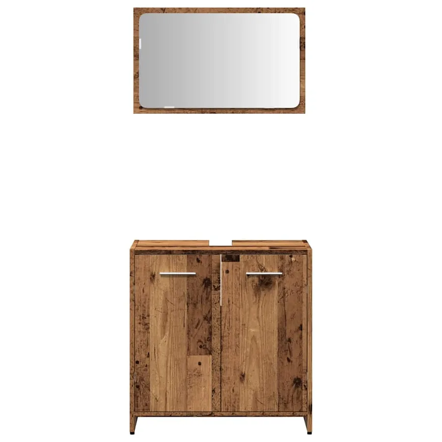 Armoire de salle de bain et miroir vieux bois bois d'ingénierie - 4
