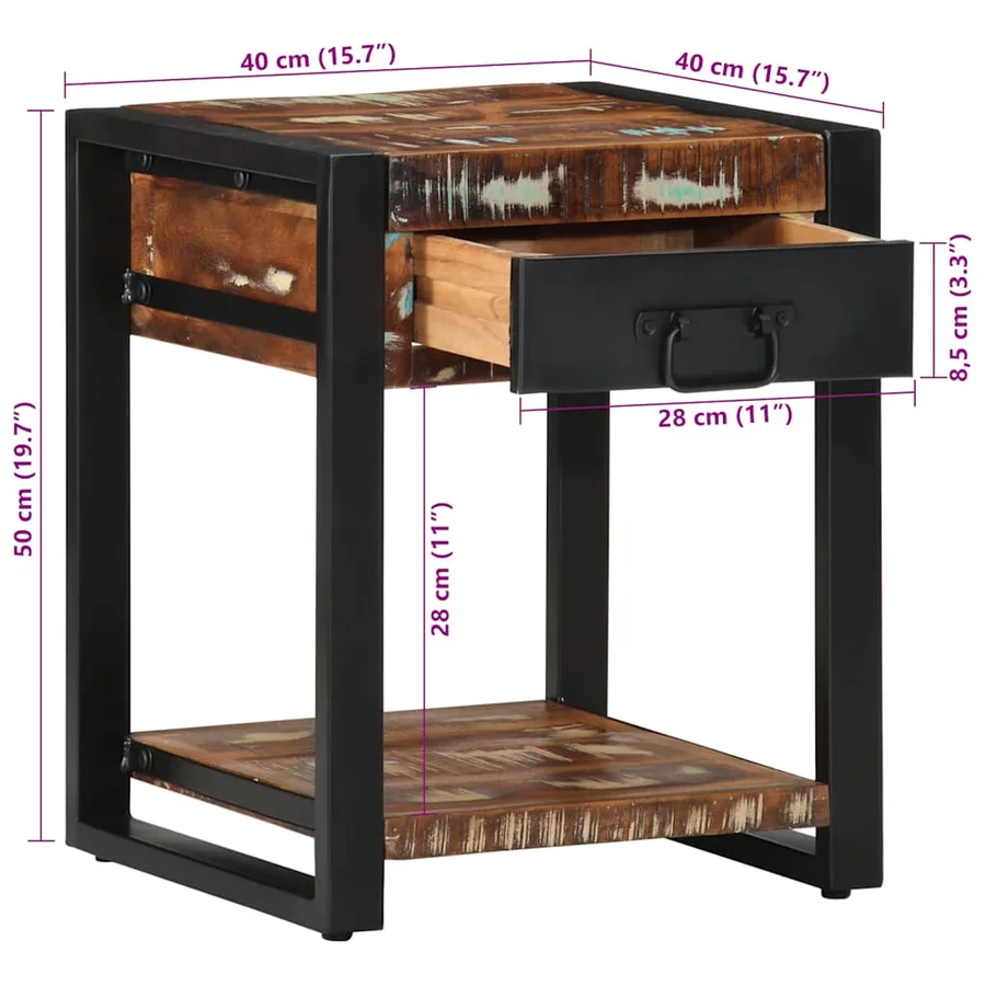 Table d'appoint multicolore 40x40x50cm bois récupération massif - 10