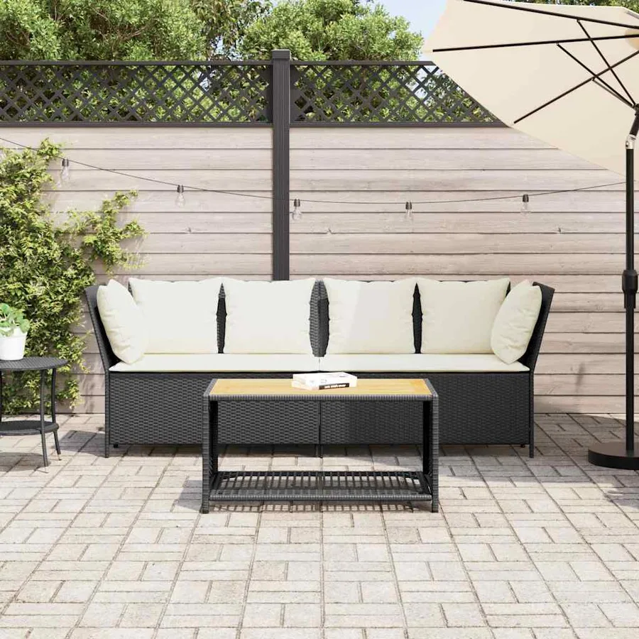 Canapé de jardin avec coussins Noir Résine tressée - 3