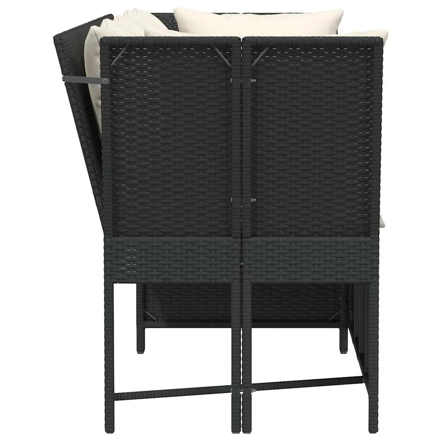 Canapé de jardin avec coussins Noir Résine tressée - 5