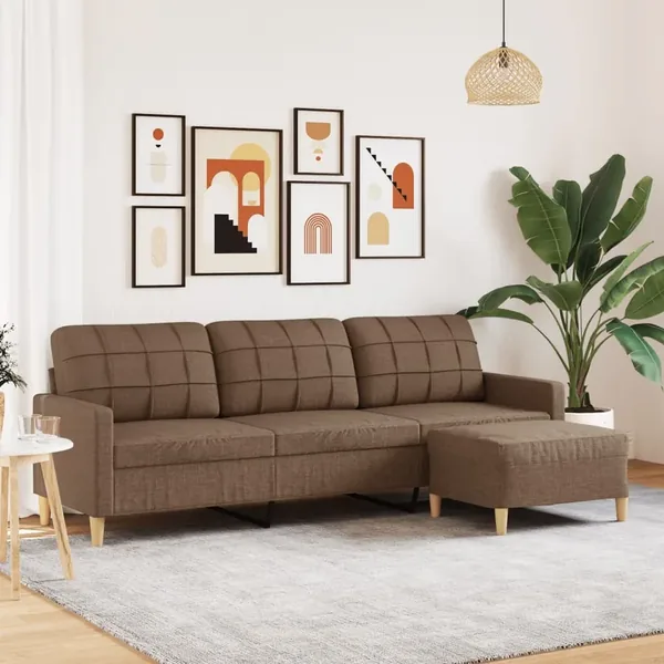 Canapé à 3 places avec repose-pieds Marron 210 cm Tissu