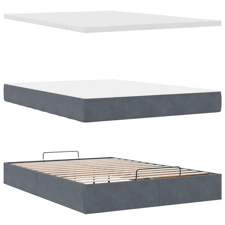 Cadre de lit ottoman avec matelas gris foncé 140x190 cm velours - 12