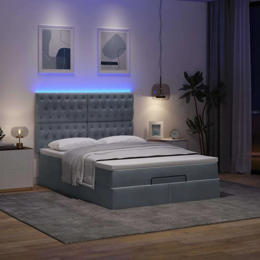 Cadre de lit ottoman avec matelas gris foncé 140x190 cm velours - 3