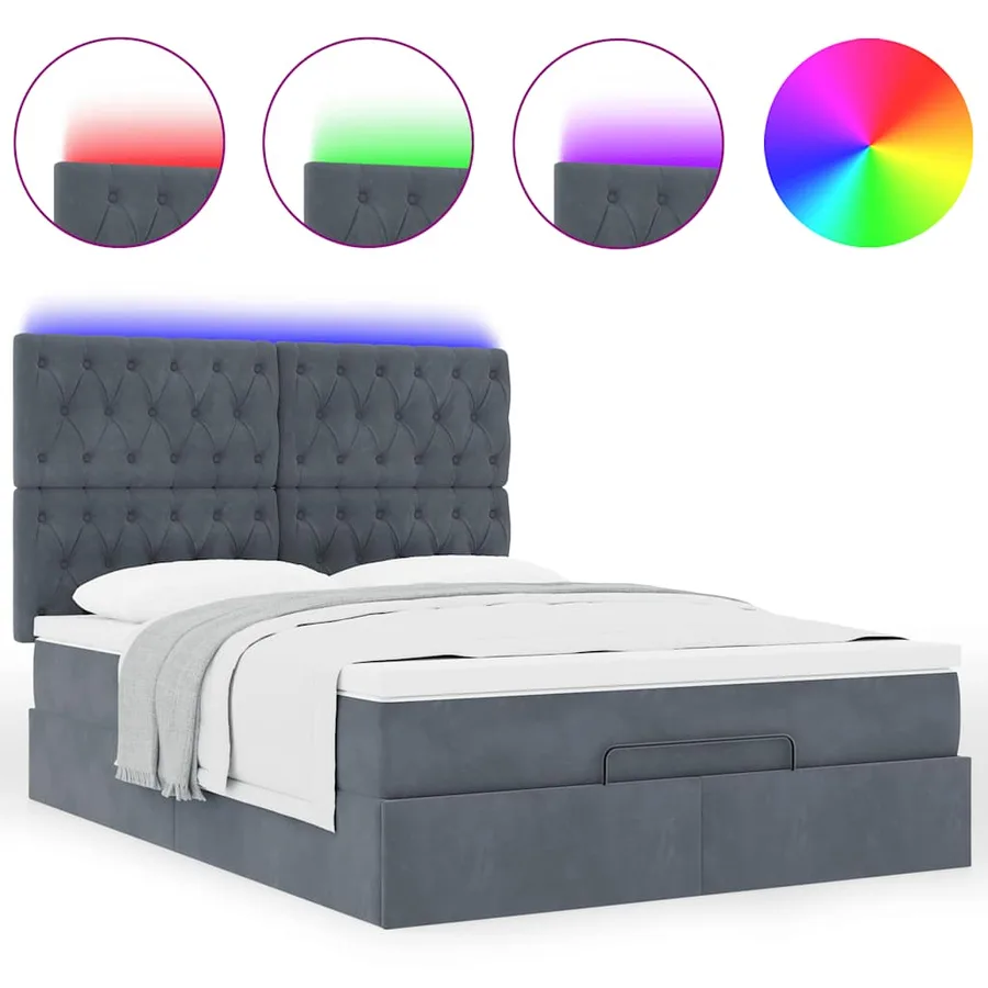 Cadre de lit ottoman avec matelas gris foncé 140x190 cm velours - 5