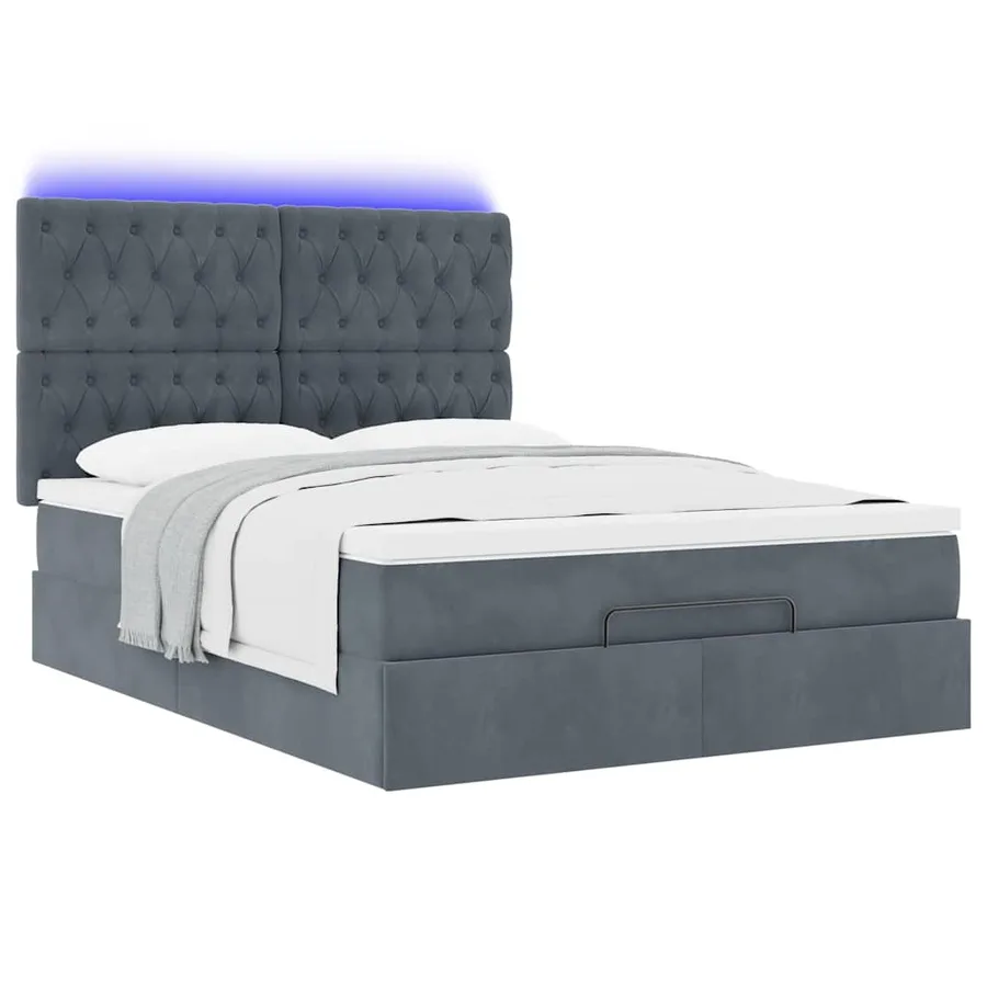 Cadre de lit ottoman avec matelas gris foncé 140x190 cm velours - 6