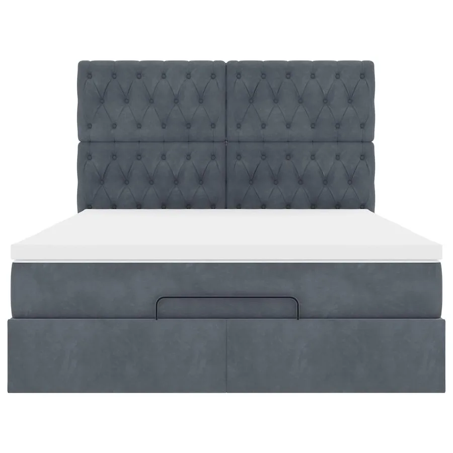 Cadre de lit ottoman avec matelas gris foncé 140x190 cm velours - 8