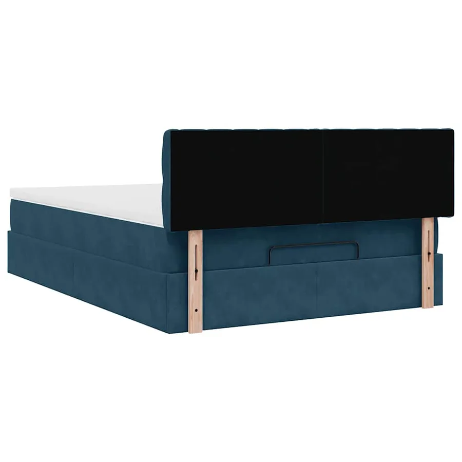 Cadre de lit ottoman avec matelas bleu foncé 140x190 cm velours - 10