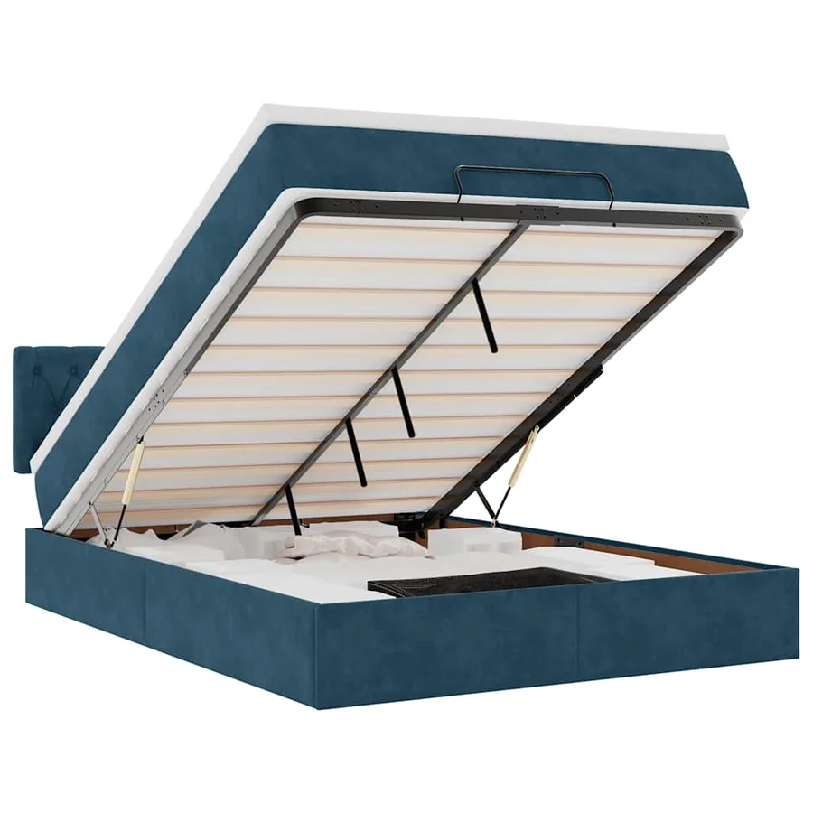 Cadre de lit ottoman avec matelas bleu foncé 140x190 cm velours - 2