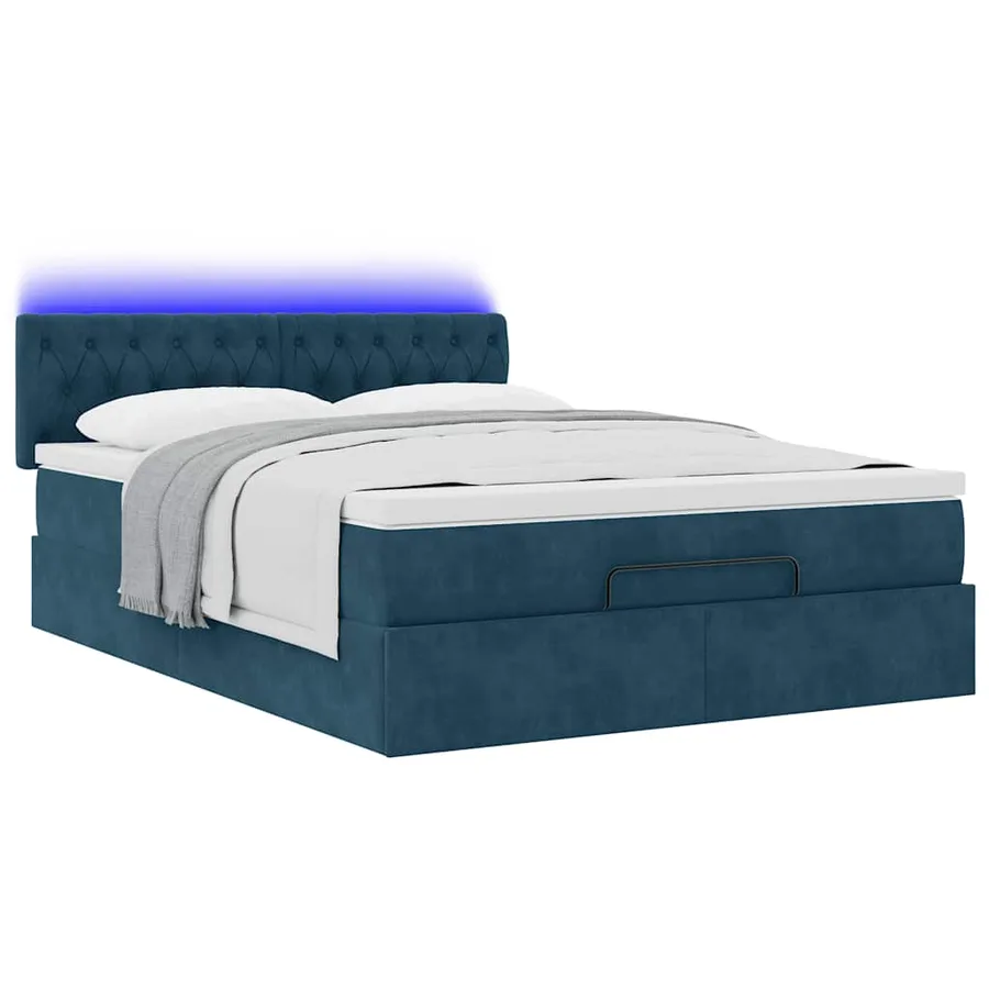 Cadre de lit ottoman avec matelas bleu foncé 140x190 cm velours - 3