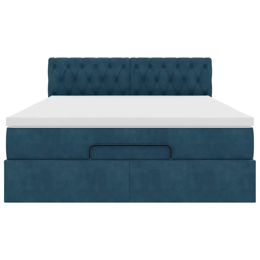 Cadre de lit ottoman avec matelas bleu foncé 140x190 cm velours - 6
