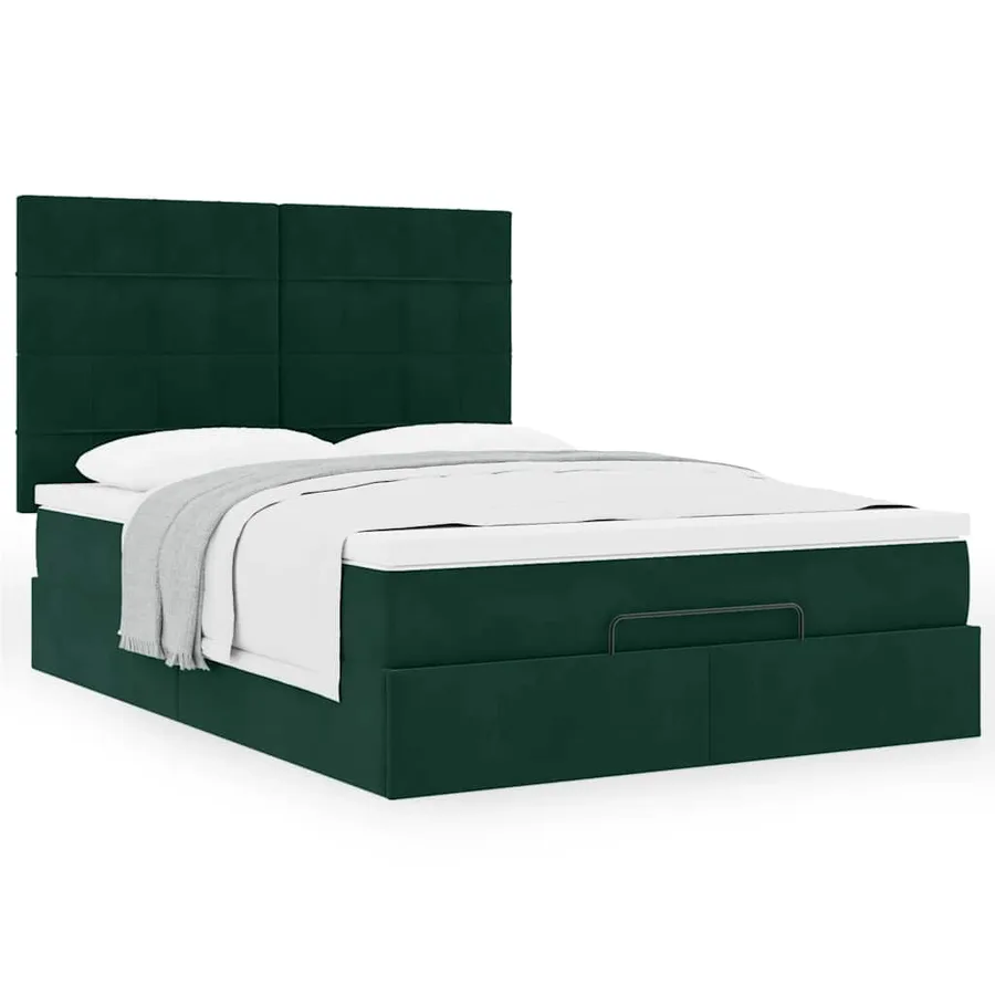Cadre de lit ottoman avec matelas vert foncé 140x190 cm velours - 4