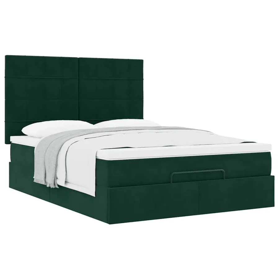 Cadre de lit ottoman avec matelas vert foncé 140x190 cm velours - 5