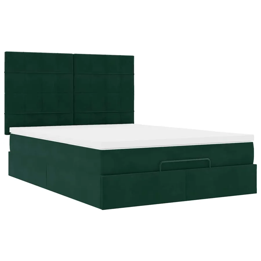 Cadre de lit ottoman avec matelas vert foncé 140x190 cm velours - 6