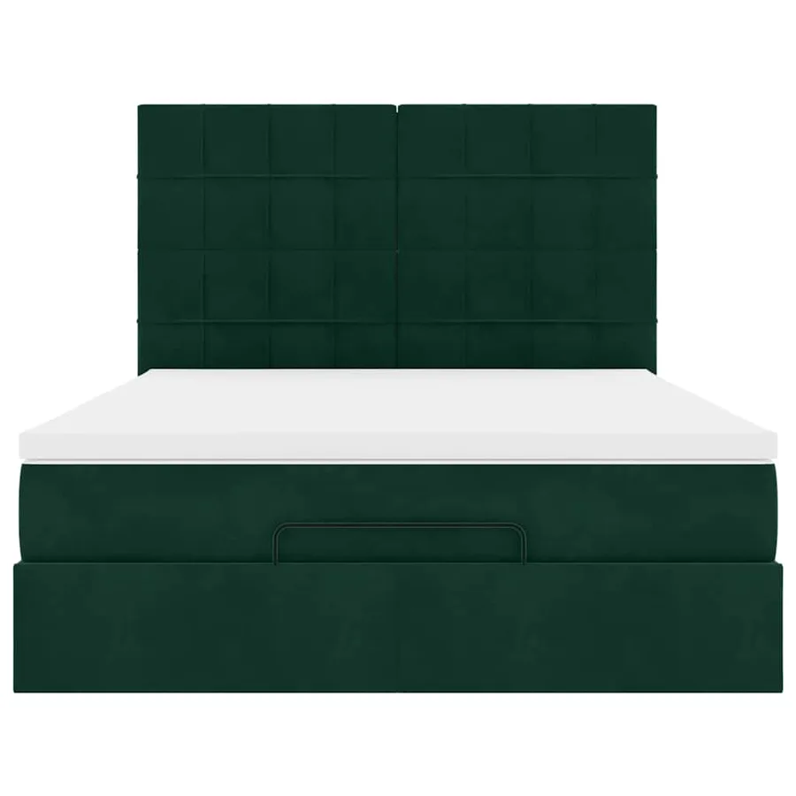 Cadre de lit ottoman avec matelas vert foncé 140x190 cm velours - 7