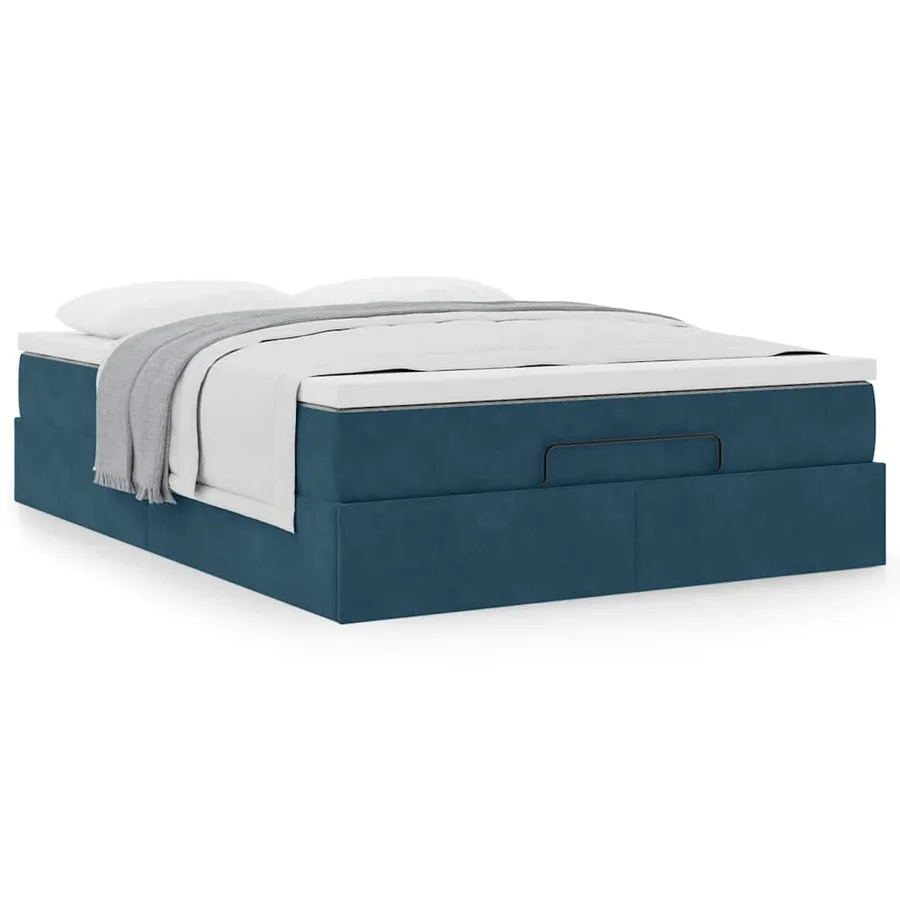 Cadre de lit ottoman avec matelas bleu foncé 140x190 cm velours - 4