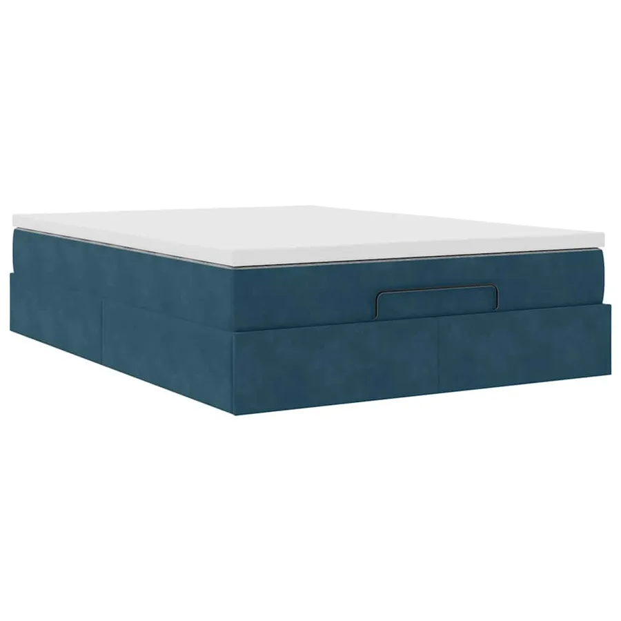 Cadre de lit ottoman avec matelas bleu foncé 140x190 cm velours - 6