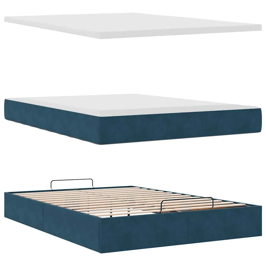 Cadre de lit ottoman avec matelas bleu foncé 140x190 cm velours - 8