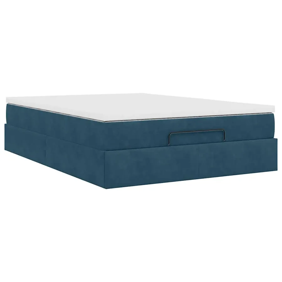 Cadre de lit ottoman avec matelas bleu foncé 140x190 cm velours - 9