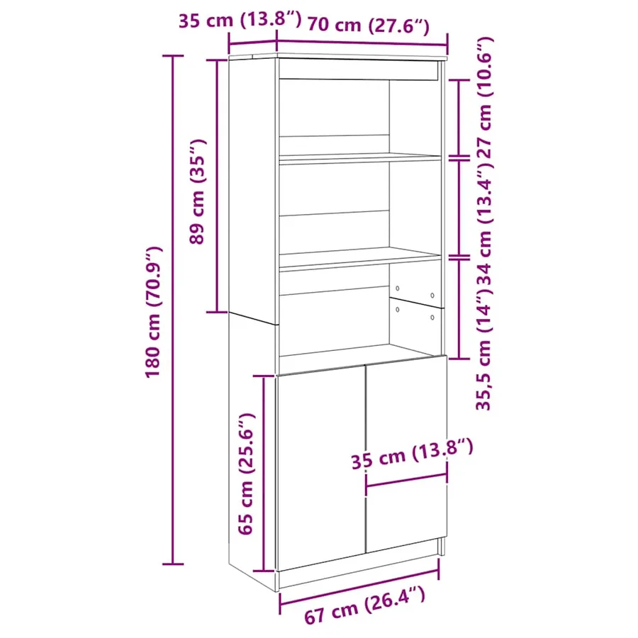 Buffet haut sonoma gris 70x35x180 cm bois d'ingénierie - 12