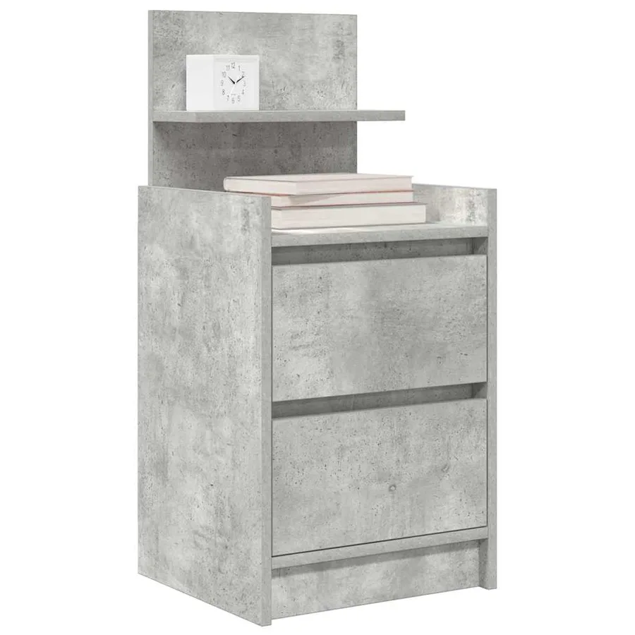 Table de chevet avec 2 tiroirs gris béton 38x34x80 cm - 4