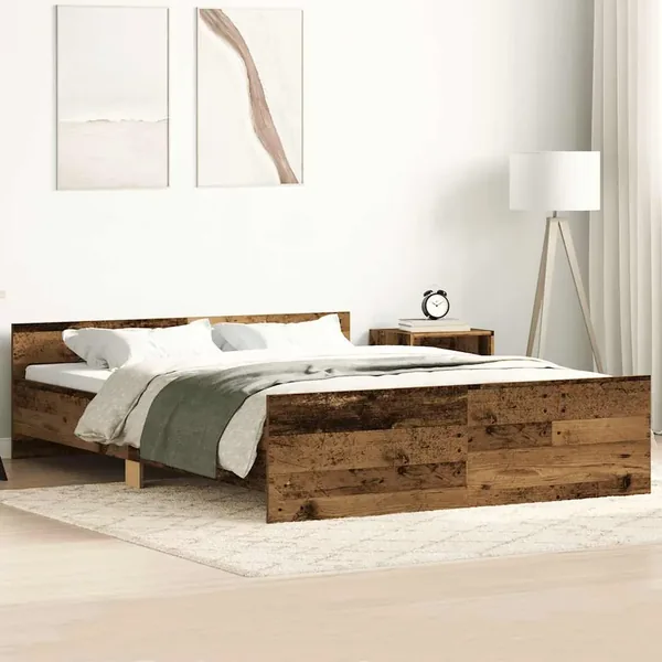 Cadre de lit sans matelas vieux bois 135x190cm bois ingénierie