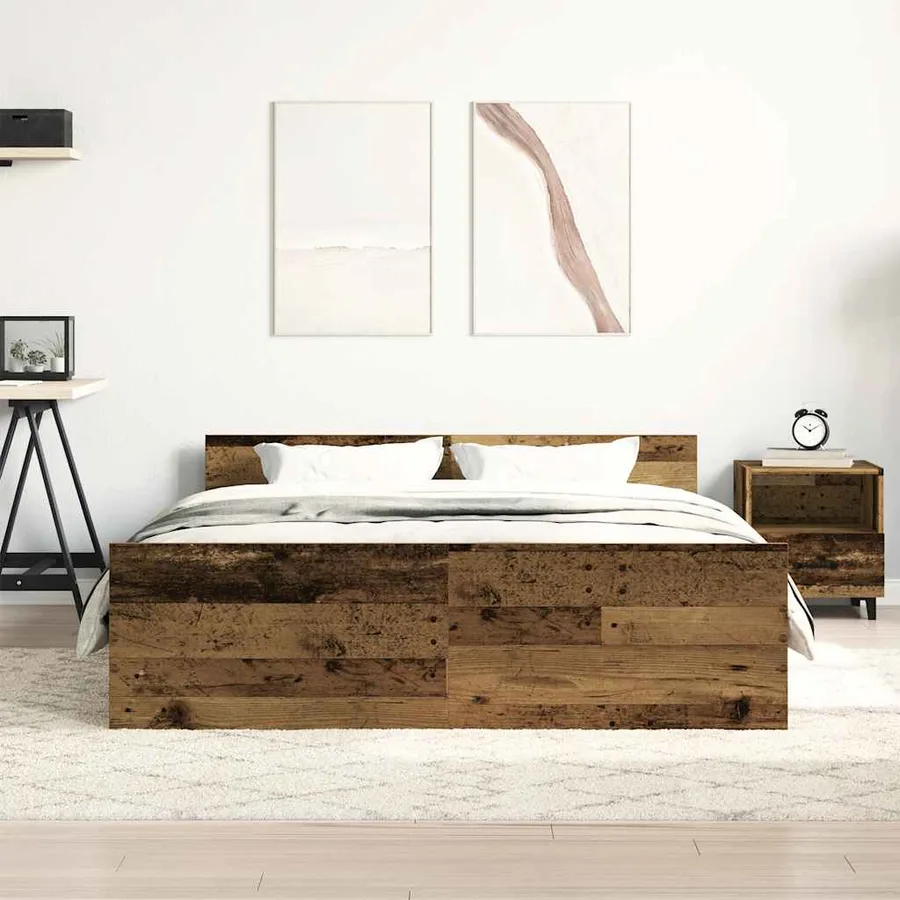 Cadre de lit sans matelas vieux bois 135x190cm bois ingénierie - 3