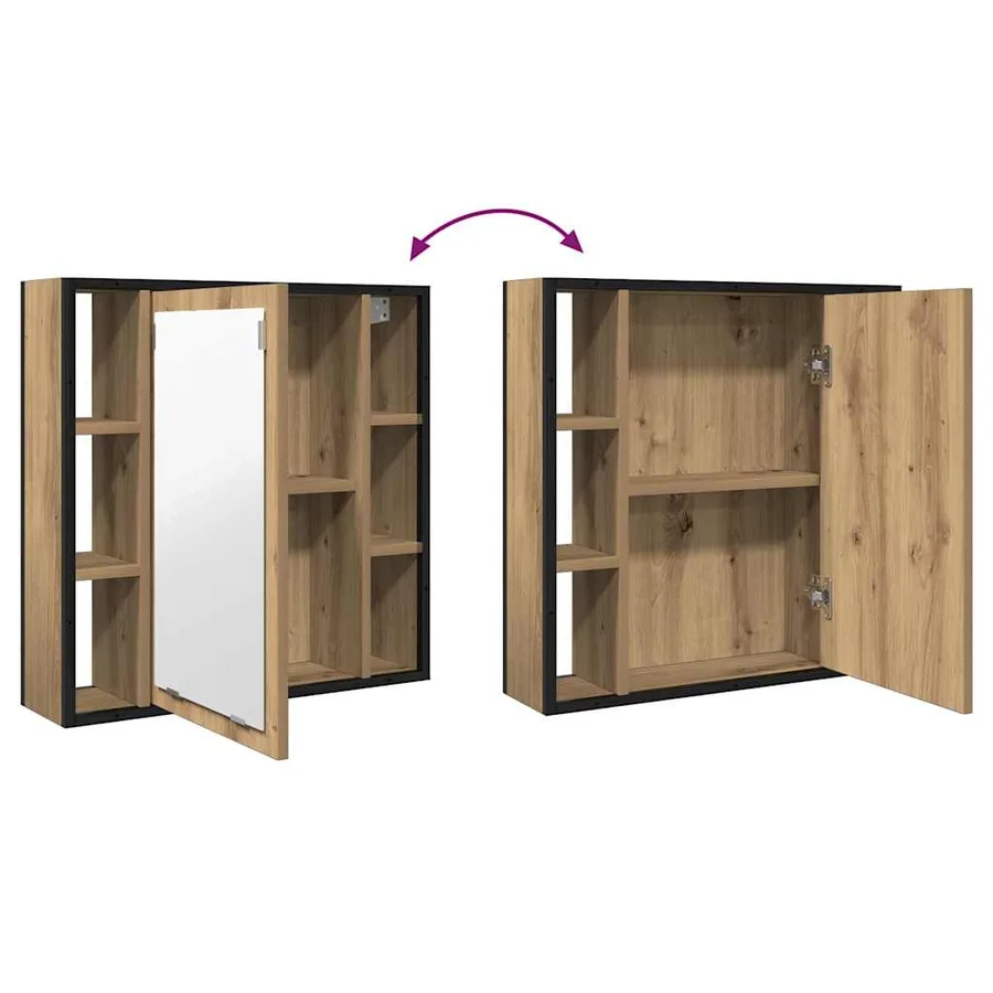 Armoire à miroir salle de bain chêne artisanal bois ingénierie - 7