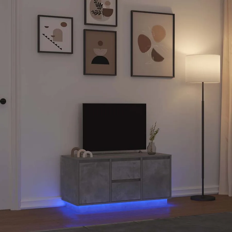Meuble TV avec lumières LED gris béton 100x41x50 cm