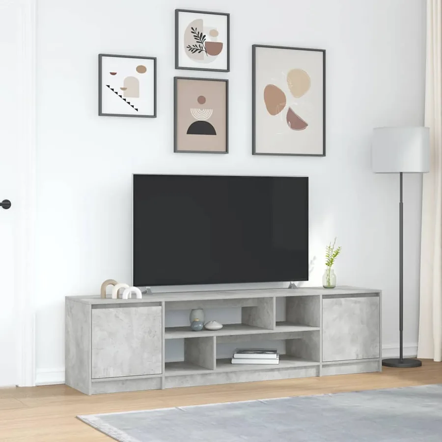 Meuble TV gris béton 188,5x41x50 cm bois d'ingénierie