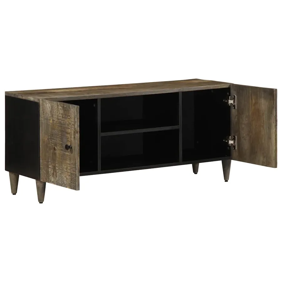 Meuble TV gris clair 105x33,5x46 cm bois massif de manguier - 3