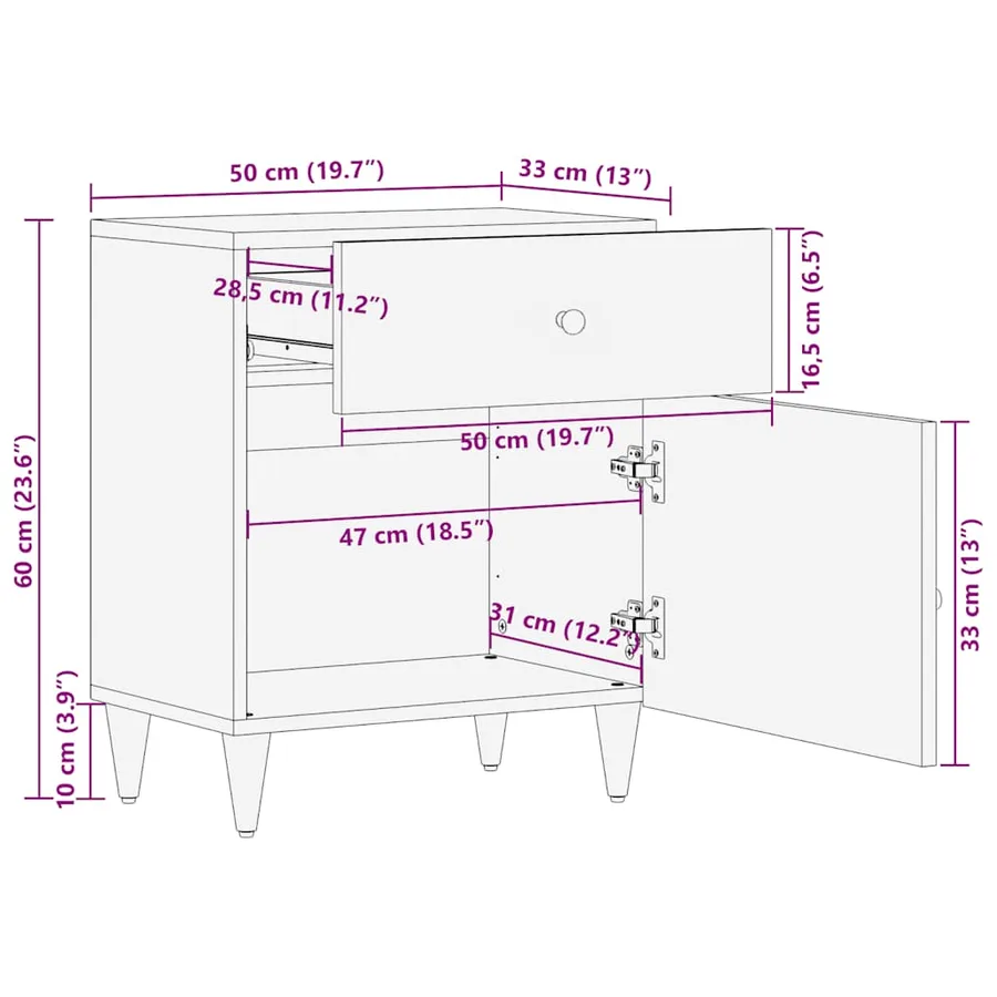 Table de chevet gris clair 50x33x60 cm bois de manguier massif - 11