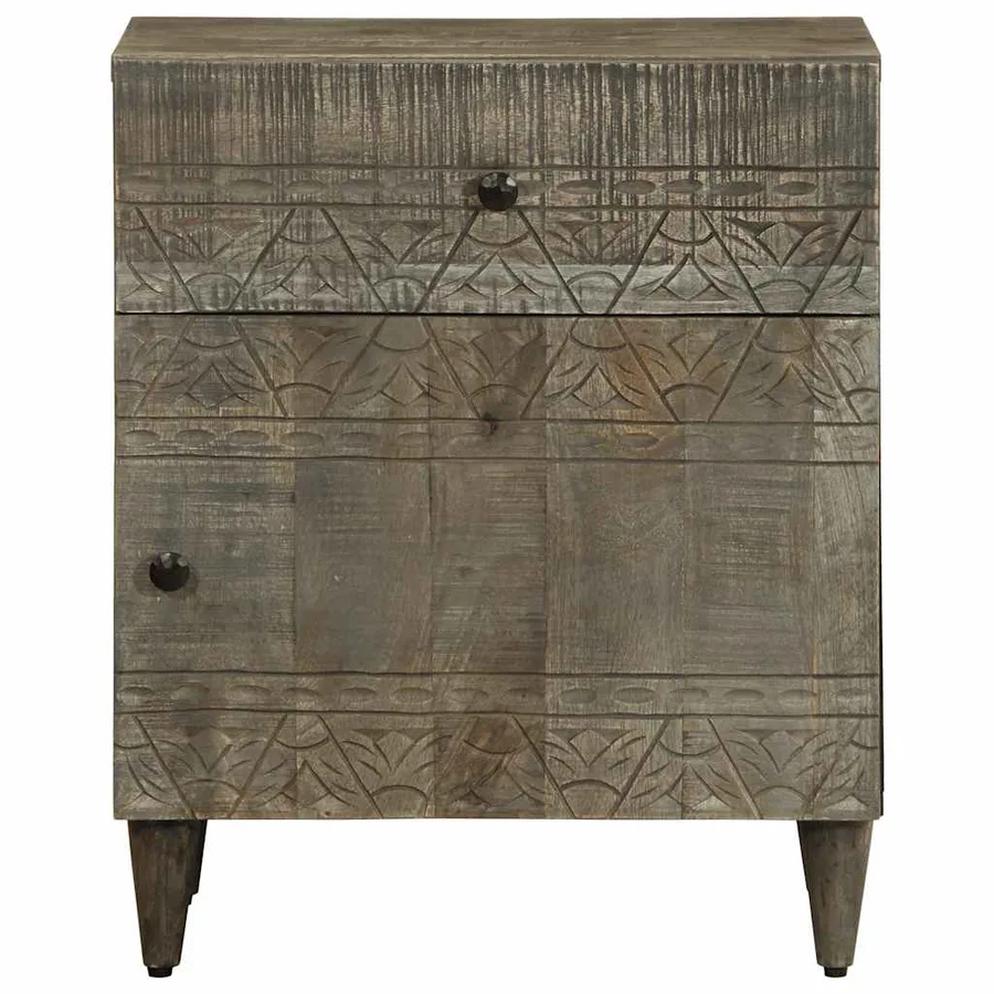 Table de chevet gris clair 50x33x60 cm bois de manguier massif - 2